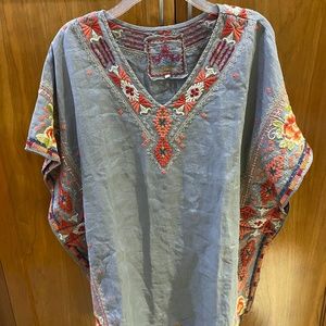 JOHNNY WAS grey and floral linen tunic (S)
